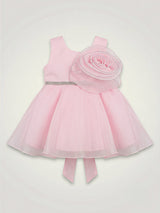 Girls Elegant Pink Party Wear Frock with 3D Rose Embellishment.
