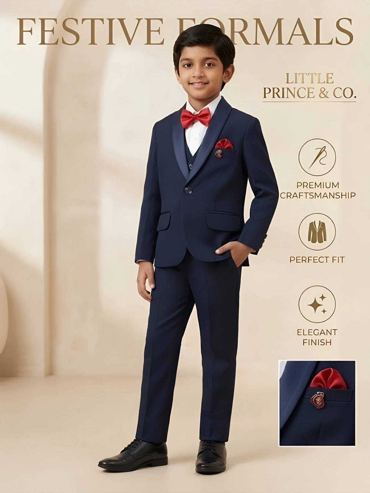 Boys Navy Blue Tuxedo Coat Suit Set