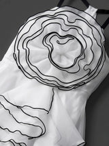 Elegant White Floral Organza Gown with Contrast Piping