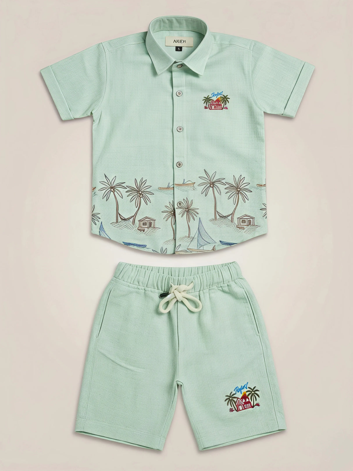 Boys Mint Green Tropical Print Coord Set