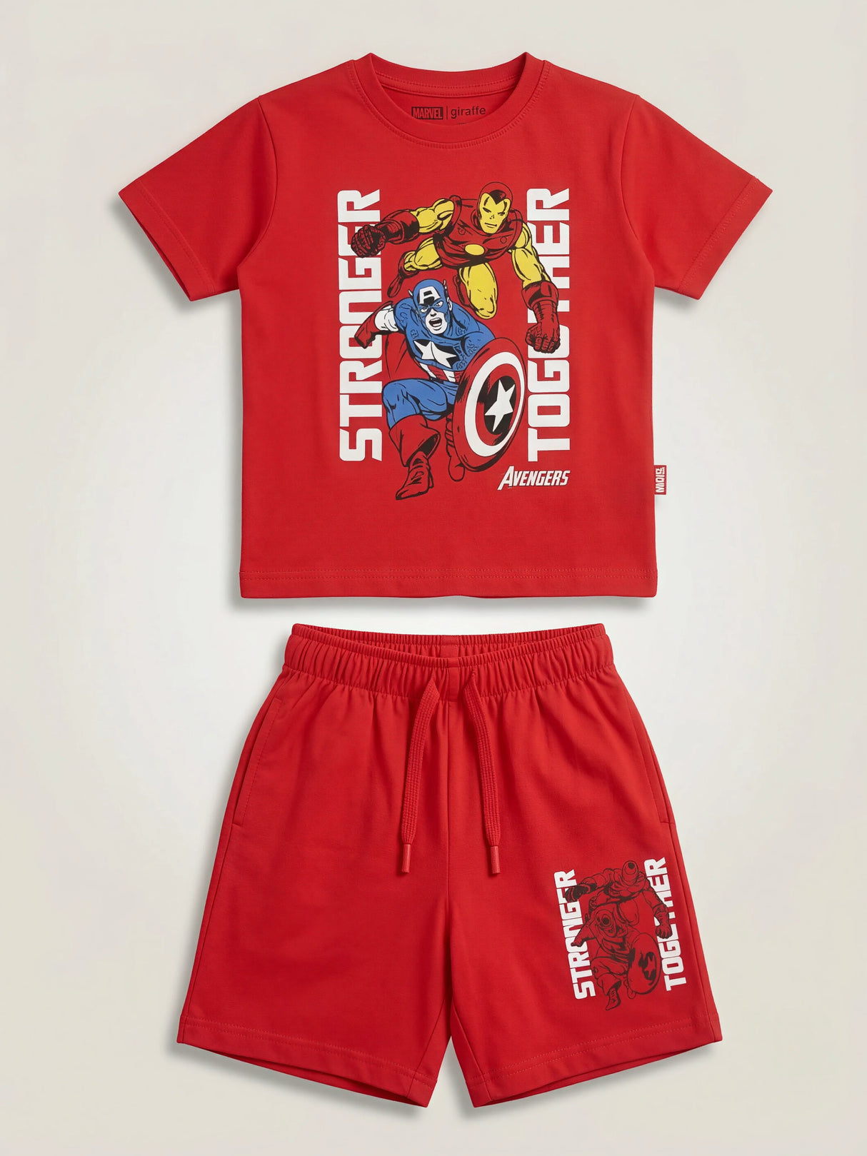 Boys Red Superhero Graphic T-Shirt and Shorts Co-ord Set