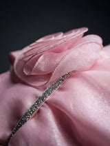 Girls Elegant Pink Party Wear Frock with 3D Rose Embellishment.