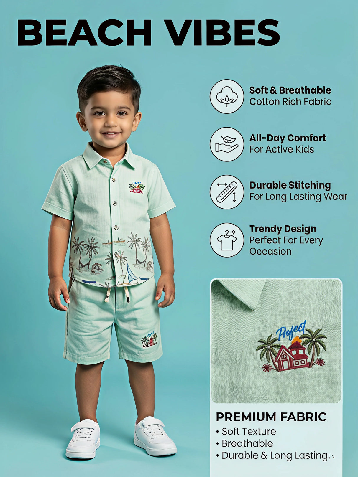 Boys Mint Green Tropical Print Coord Set