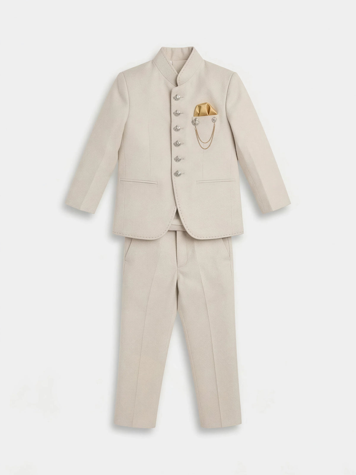 Boys Cream Jodhpuri Suit with Pocket Square