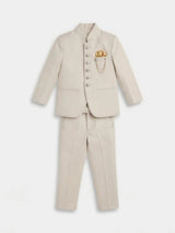 Boys Cream Jodhpuri Suit with Pocket Square