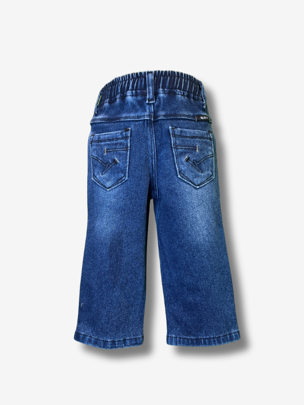 Boys' medium blue wash straight-fit denim jeans with a fully elasticated back waistband and classic stitched back pocket details.

Export to Sheets