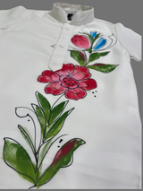 Boys' Light Blue Printed Jacket & Kurta Set.