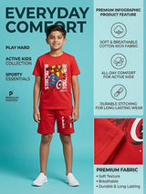 Boys Red Superhero Graphic T-Shirt and Shorts Co-ord Set