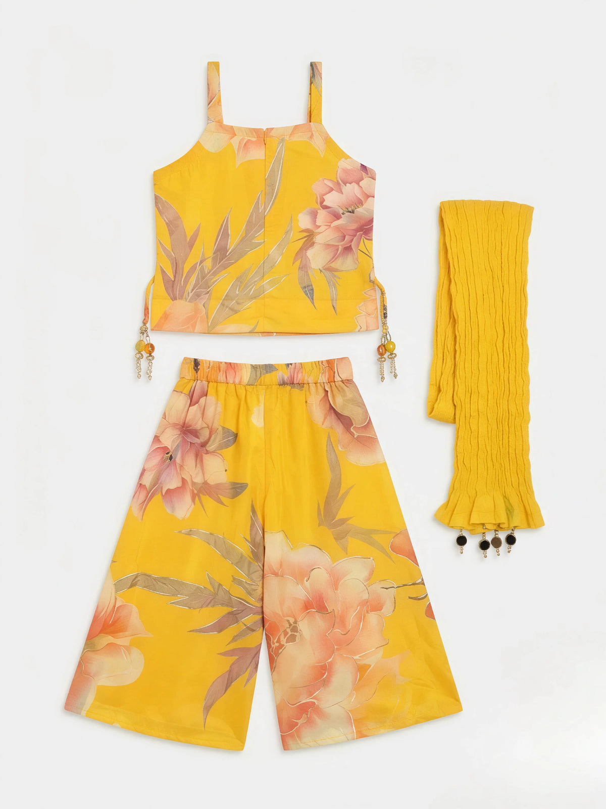 Yellow Floral Print Sharara Set with Dupatta