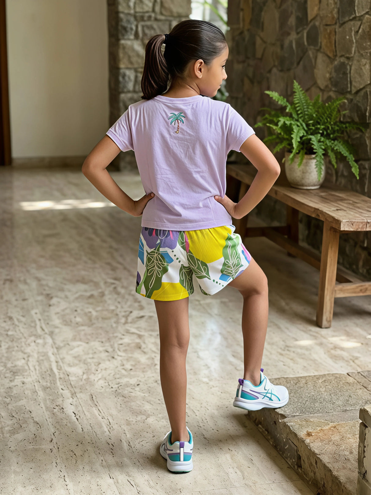 Girls' Vibrant Tropical Print Multi-Color Shorts with Pockets