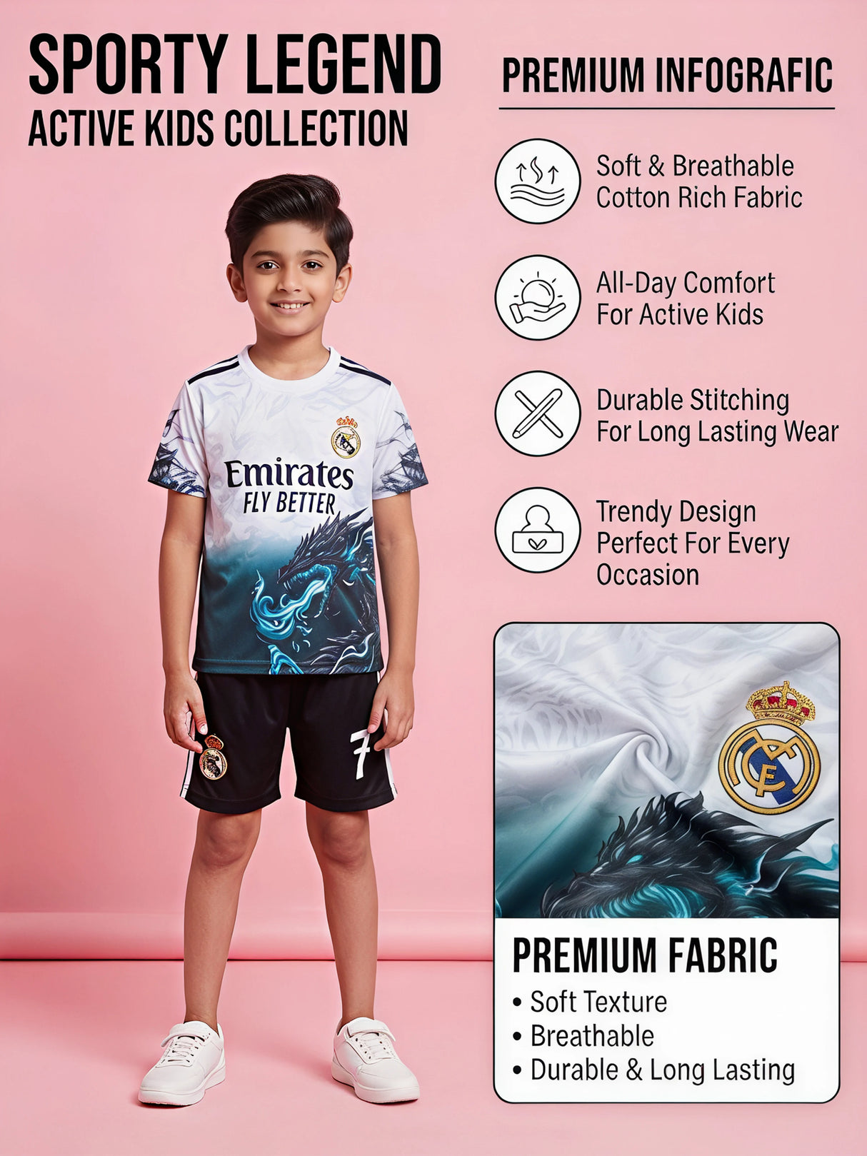 Boys White Graphic Sports Co-Ord Set