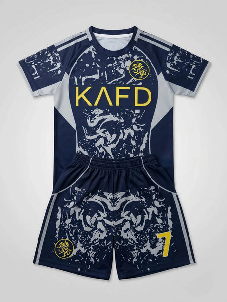 Boys Navy Blue Printed Sports Coordinate Sets.