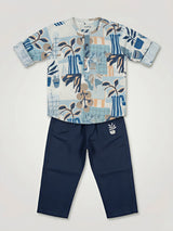 Boys Blue Aureo Abstract Print Cotton Co-ord Set