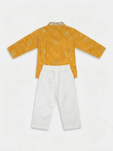 Boys Yellow Bandhani Printed Kurta Set