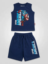 Boys Navy Blue Captain America Graphic Sleeveless Shorts Set