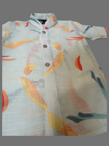 Boys' Blue Printed Kurta Jacket Set - Party & Festive Wear.