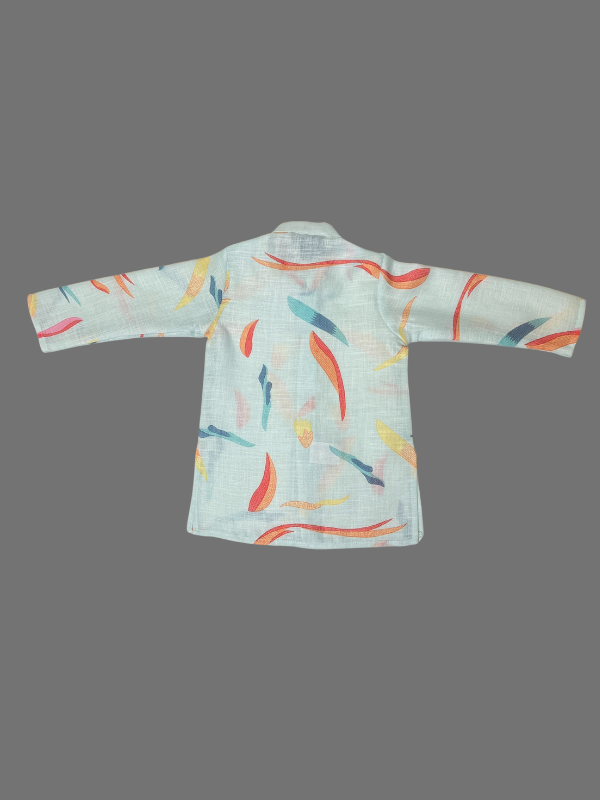 Boys' Blue Printed Kurta Jacket Set - Party & Festive Wear.