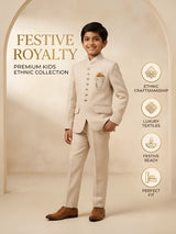 Boys Cream Jodhpuri Suit with Pocket Square
