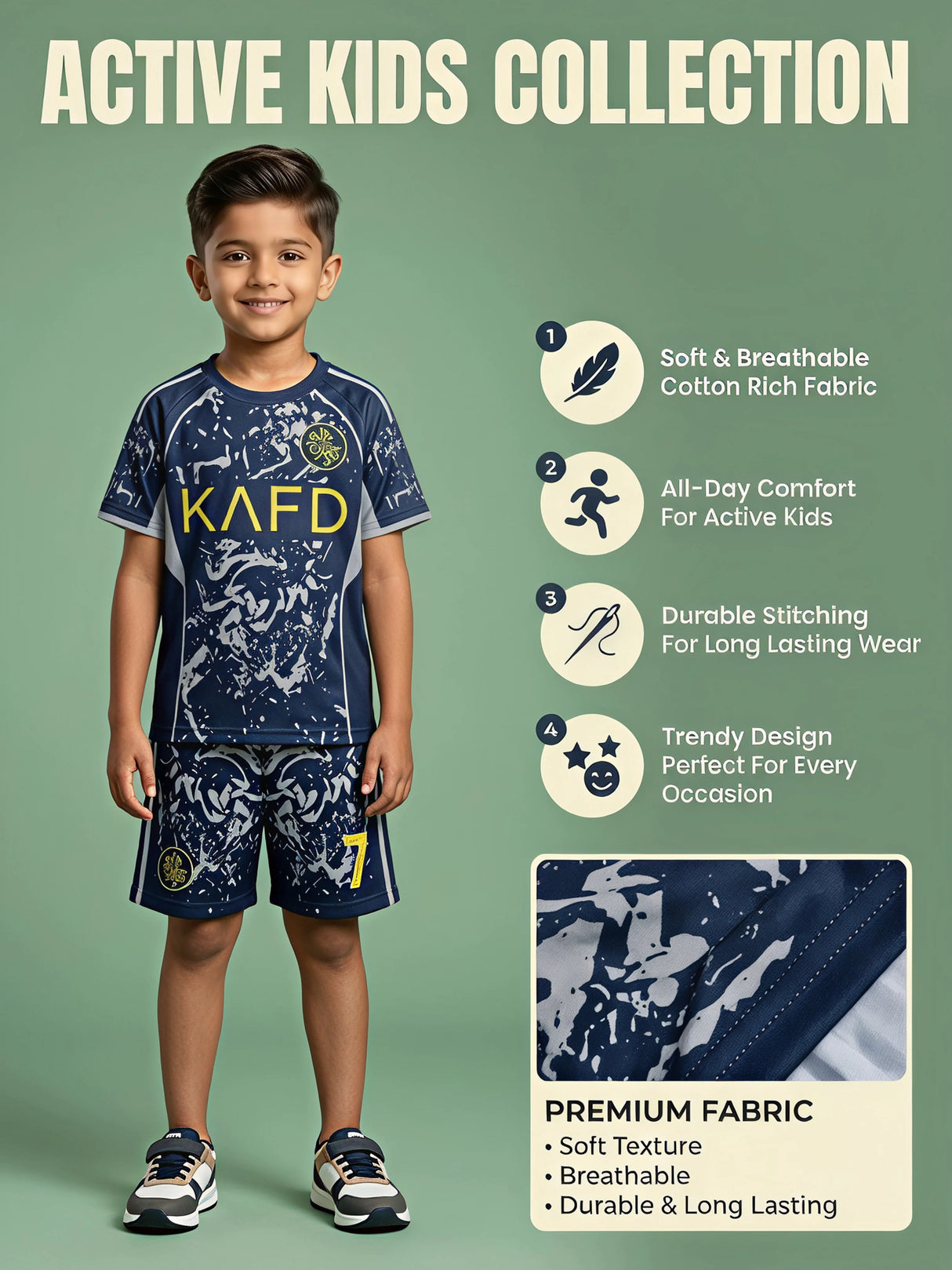 Boys Navy Blue Printed Sports Coordinate Sets