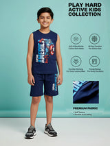 Boys Navy Blue Captain America Graphic Sleeveless Shorts Set