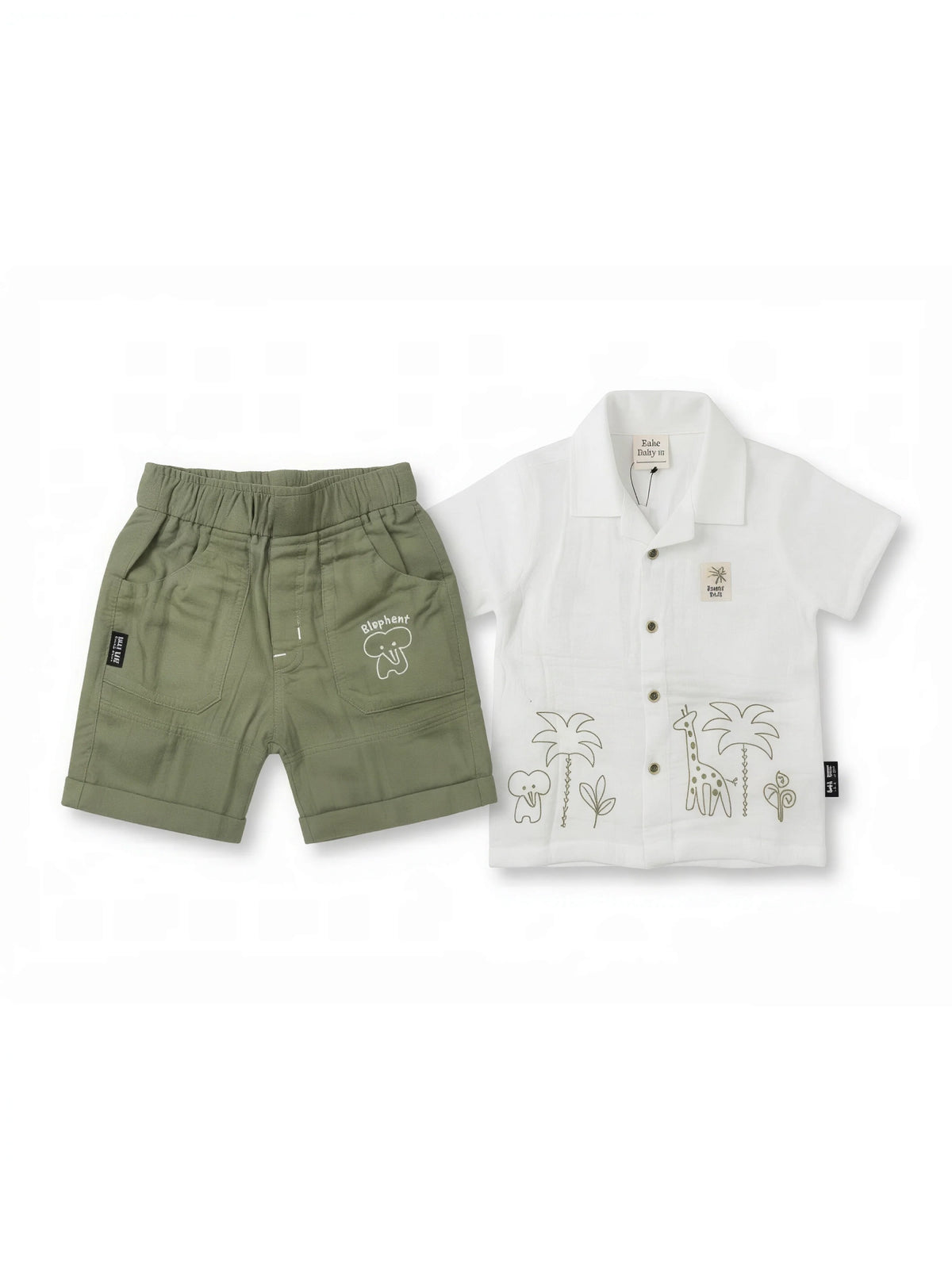 White Safari Print Cotton Boys Coordinate Set