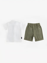 White Safari Print Cotton Boys Coordinate Set
