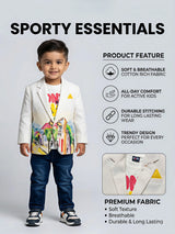 Boys White Painted Cityscape Blazer Set with Jeans & Tee