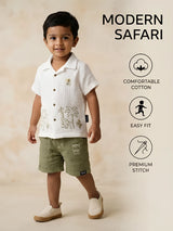 White Safari Print Cotton Boys Coordinate Set
