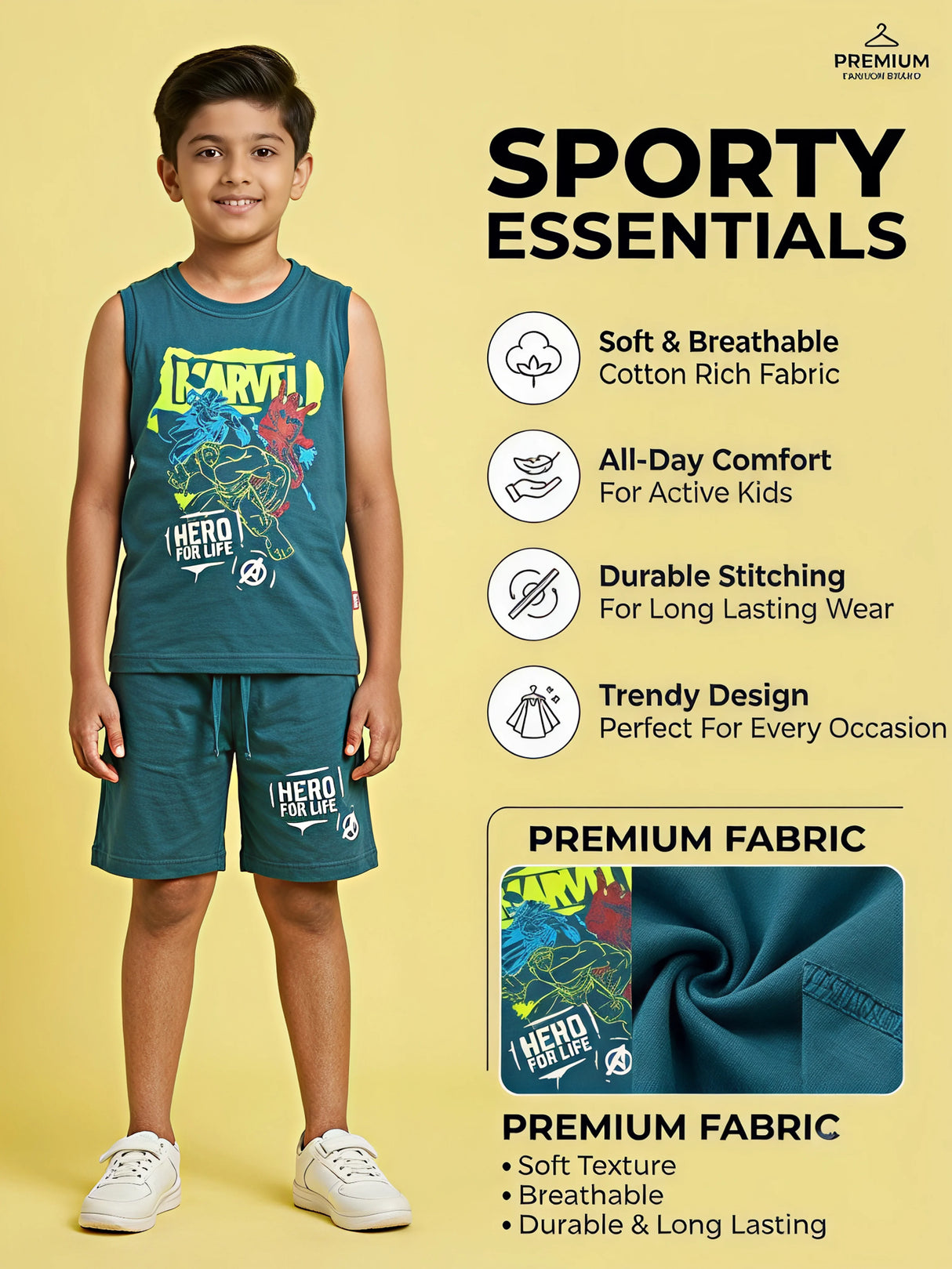 Boys Green Marvel Hero Cotton Co-ord Set