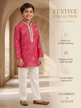 Rani Bandhani Print Kurta Pajama Set for Boys