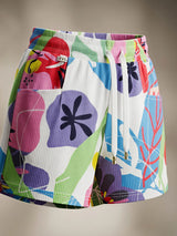 Girls' Vibrant Tropical Print Multi-Color Shorts with Pockets