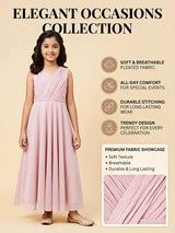 Girls Elegant Shimmer Pink Floor-Length Gown