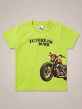 Boys Neon Green "Future on Mind" Motorcycle Graphic T-Shirt