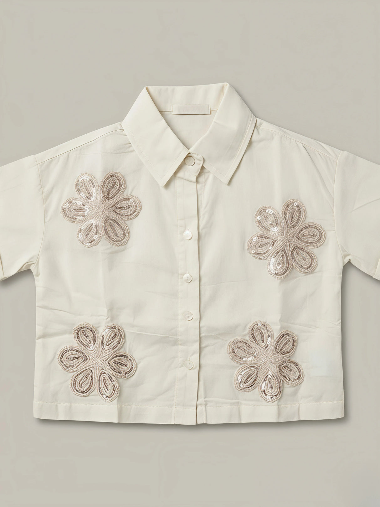 Girls Cream Floral Applique Shirt