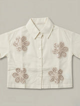 Girls Cream Floral Applique Shirt
