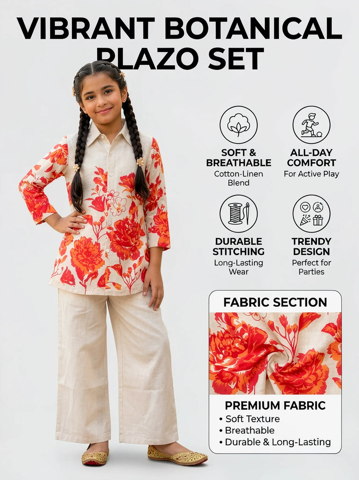 Girls Pink Floral Printed Shirt & Palazzo Set