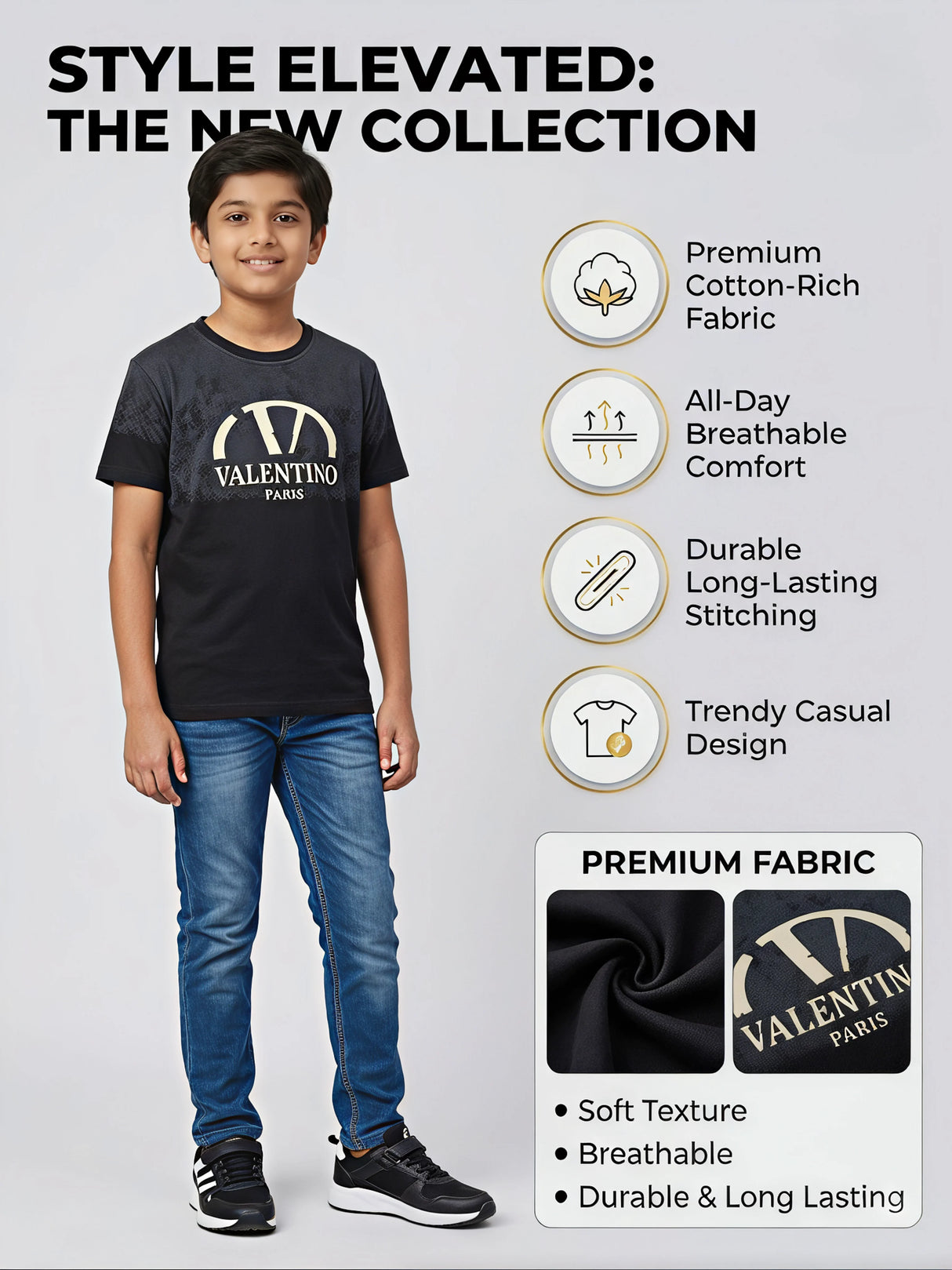 Boys Stylish Black Graphic Crew Neck T-Shirt