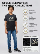 Boys Stylish Black Graphic Crew Neck T-Shirt
