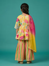 Girls Yellow Printed Floral Sharara Set.