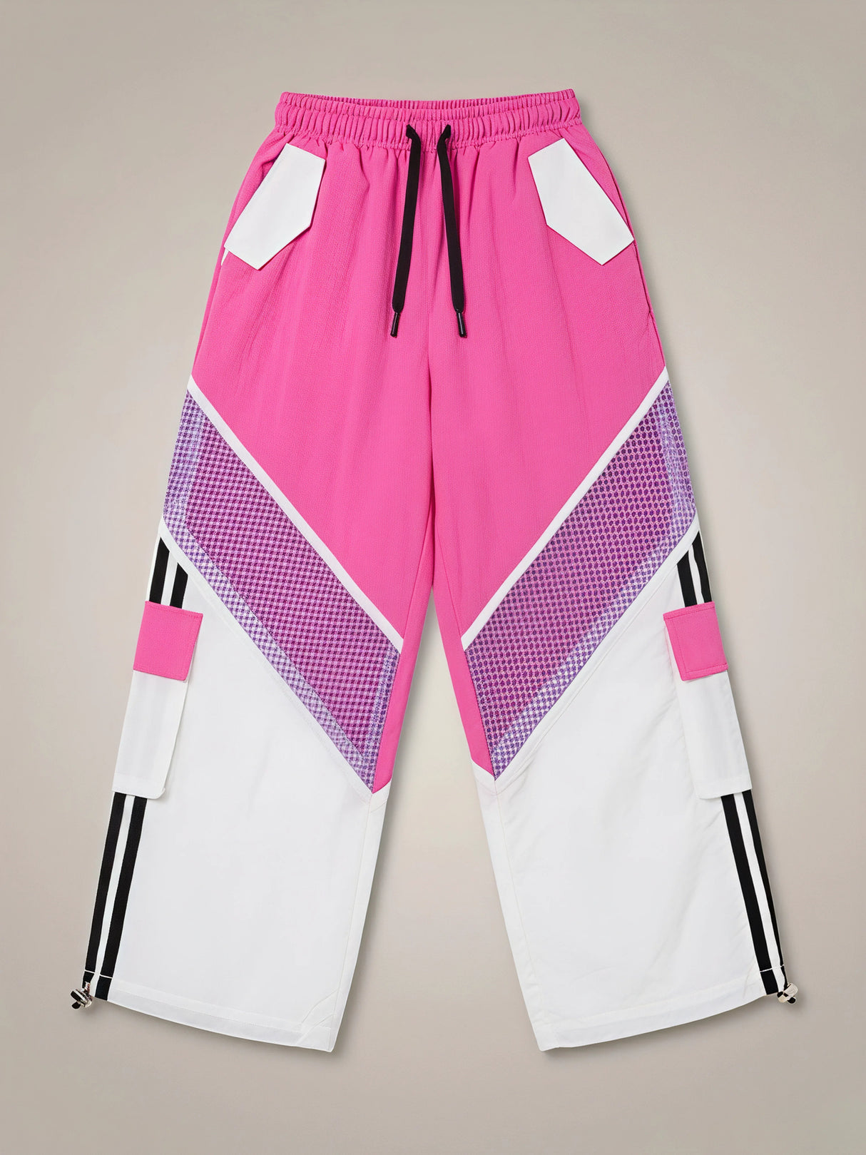 Girls Rani Pink & White Colorblock Mesh Trackpants