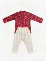 Red Bandhani Print Kurta Pajama Set for Boys