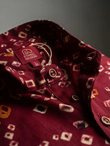 Red Bandhani Print Kurta Pajama Set for Boys
