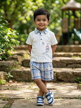 Boys Brown Space Explorer Polo & Plaid Shorts Coordinate Set