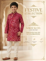 Red Bandhani Print Kurta Pajama Set for Boys