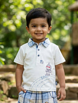Boys Brown Space Explorer Polo & Plaid Shorts Coordinate Set