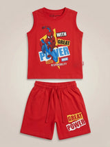 Boys Red Spiderman Graphic Cotton Vest and Shorts Set