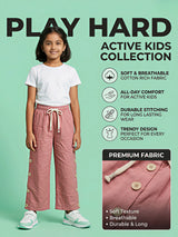 Girls Peach Wide Leg Trackpants with Button Detail