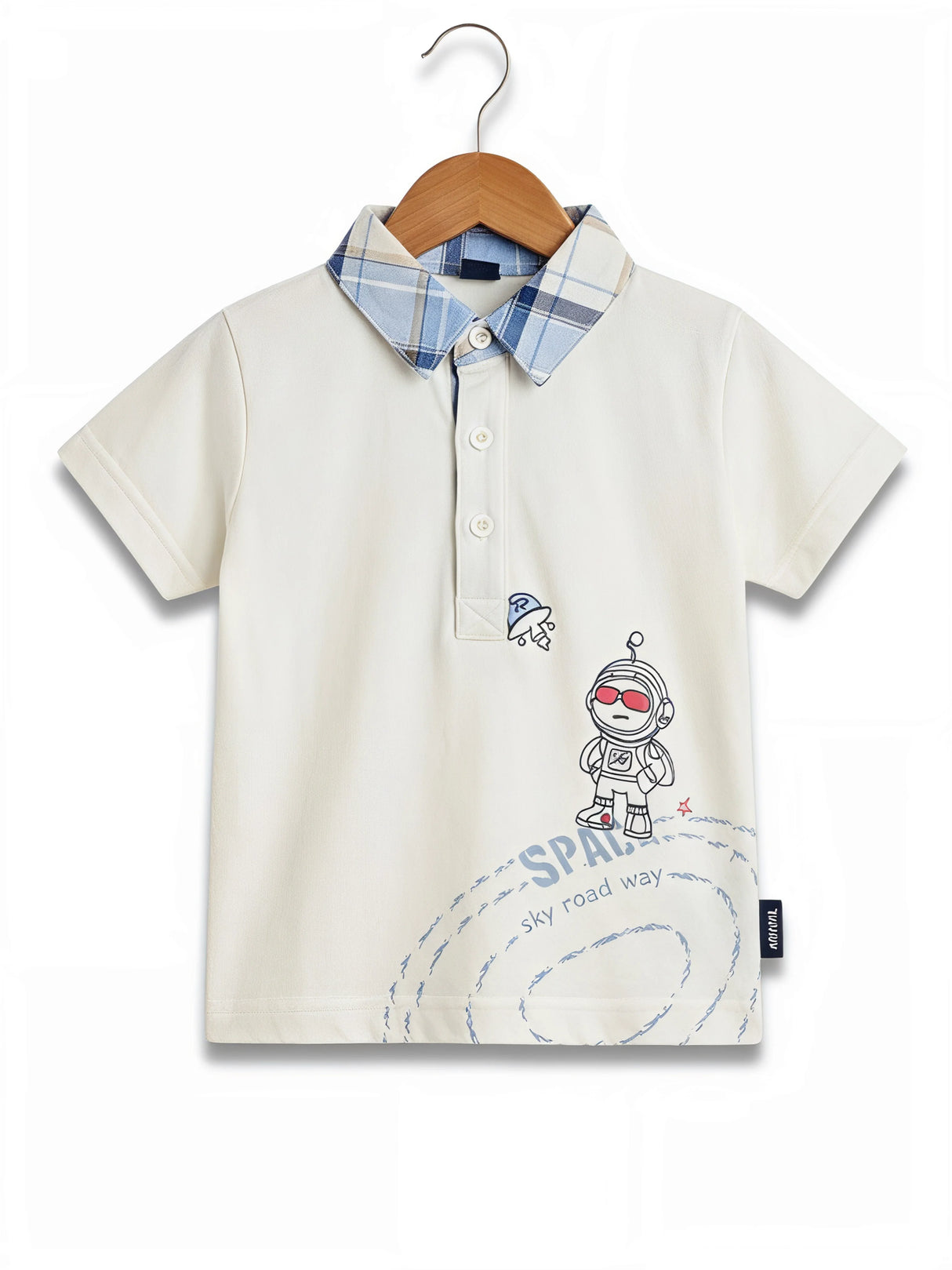Boys Brown Space Explorer Polo & Plaid Shorts Coordinate Set