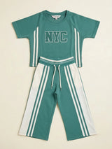 Girls Green NYC Printed Casual Co-ord Set