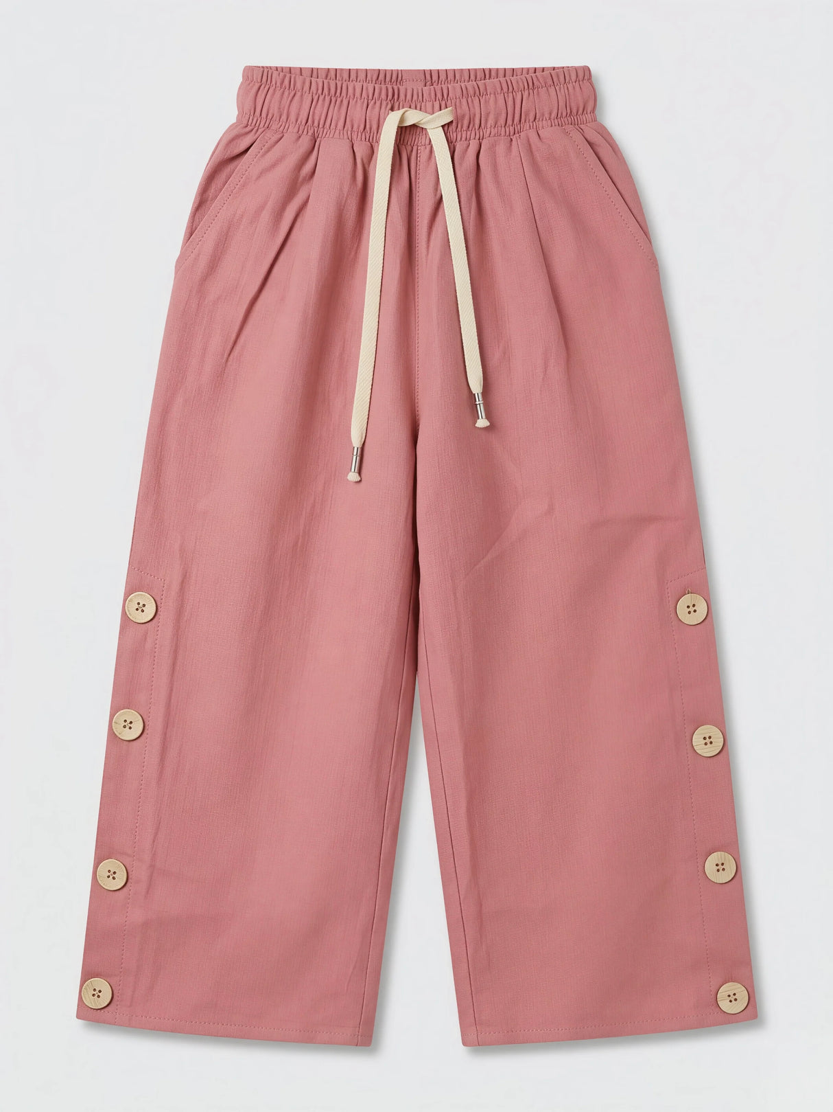 Girls Peach Wide Leg Trackpants with Button Detail